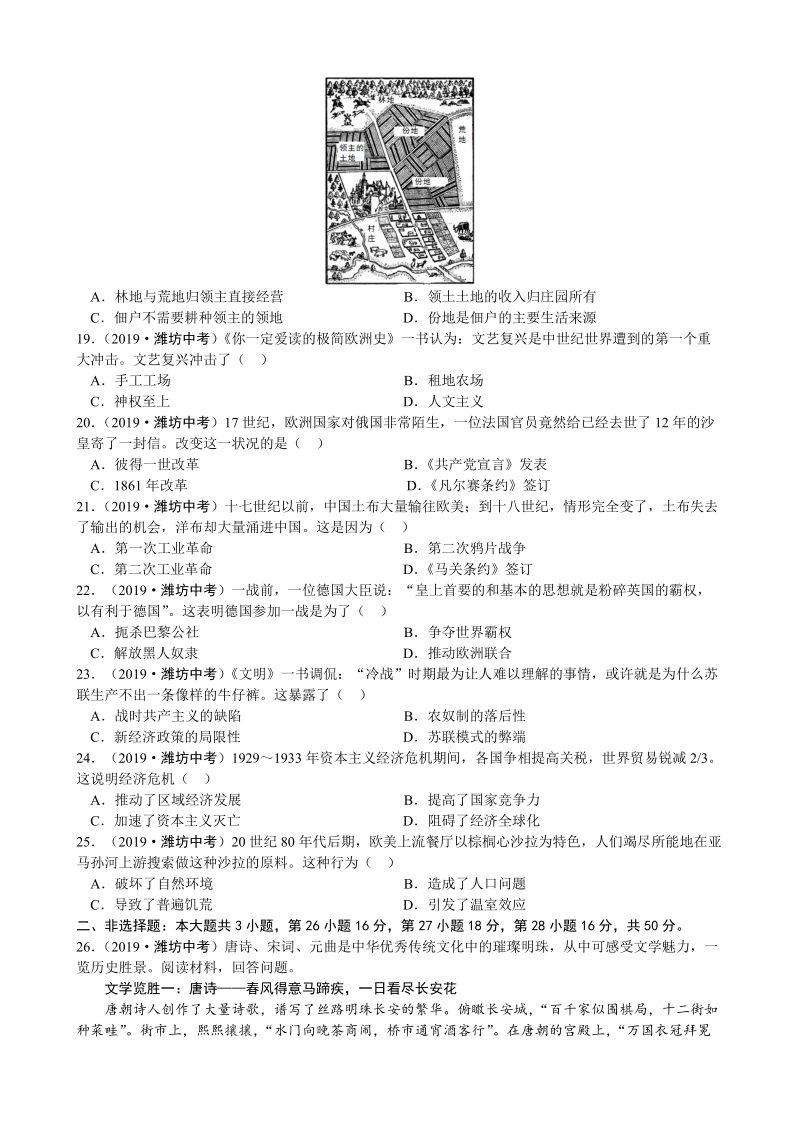 2019年山东省潍坊市中考历史试题（含答案解析）_第3页