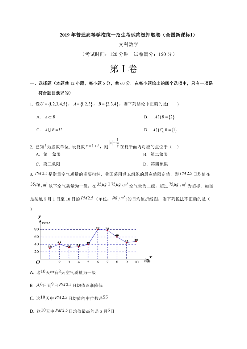 2019年（新课标Ⅰ卷）高考数学文科终极押题卷（含答案解析）_第1页