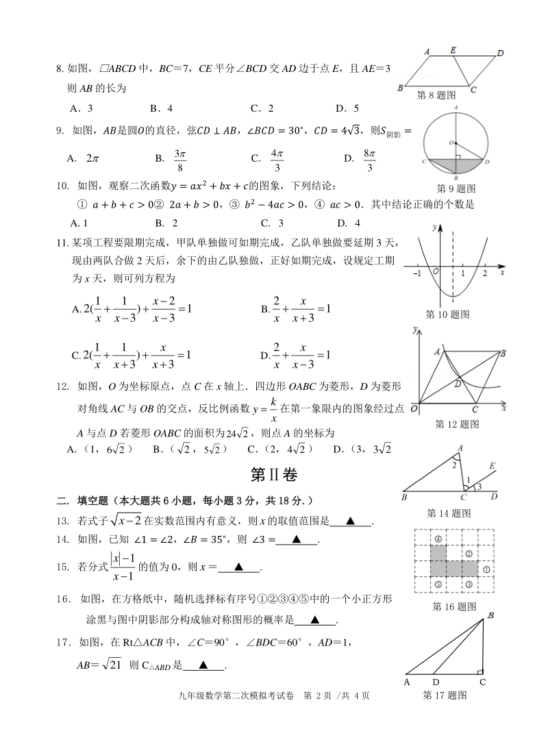 2019年广西北部湾经济区中考二模数学试题含答案（pdt版）_第2页