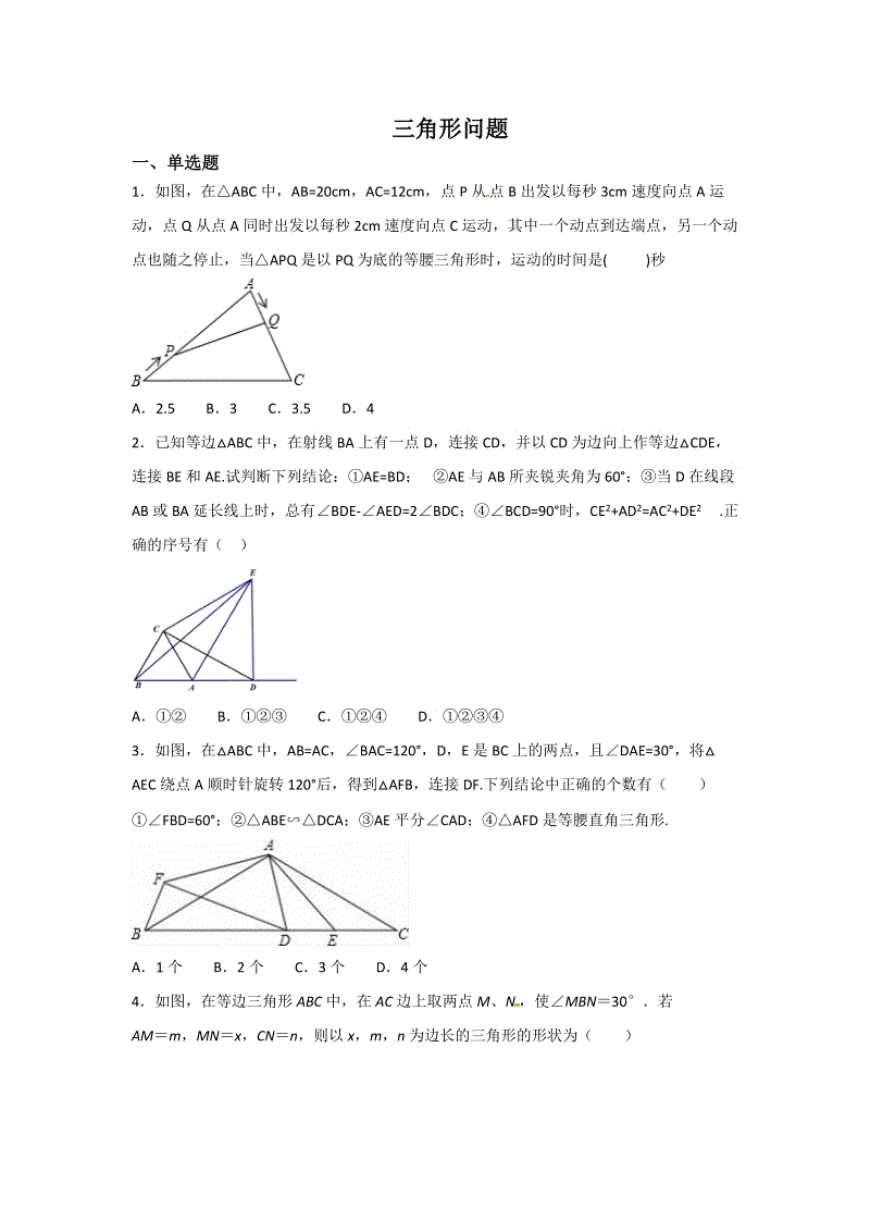 2019年中考数学冲刺专题：三角形问题（含解析）