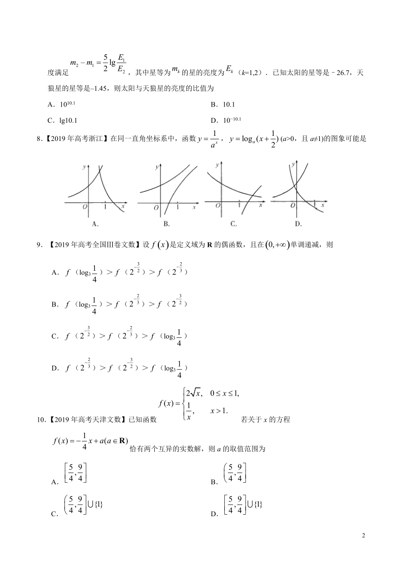 2019高考数学试题汇编之函数的概念与基本初等函数Ⅰ（原卷版）_第2页