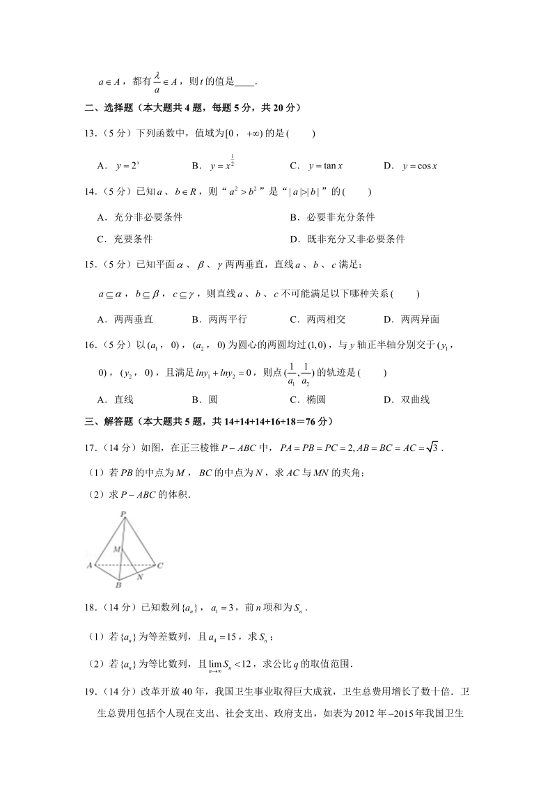 2019年上海市春季高考数学试卷含答案（Word版）_第2页