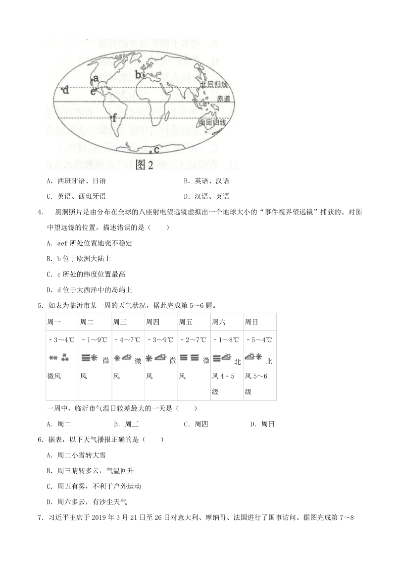 2019年山东省临沂市中考地理试题（含答案解析）_第2页