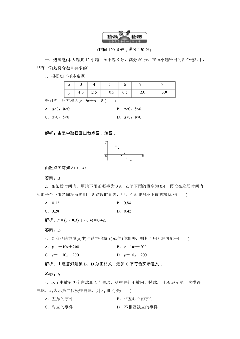 2019年湘教版数学选修1-2讲义+精练：阶段质量检测（一）（含解析）_第1页
