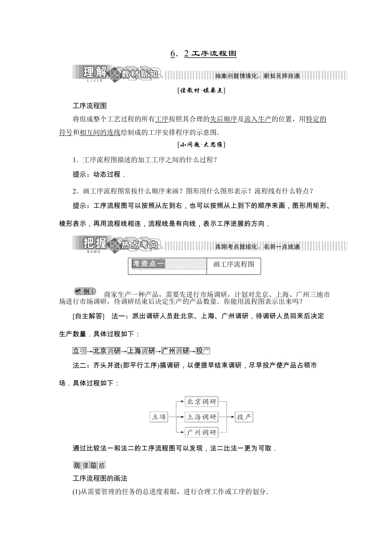 2019年湘教版数学选修1-2讲义+精练：6.2 工序流程图（含解析）