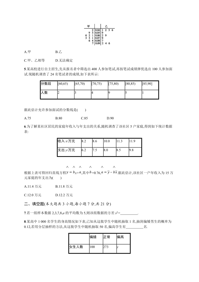 2020高考数学（天津专用）一轮单元质量检查试卷11：统计与统计案例（含解析）_第2页