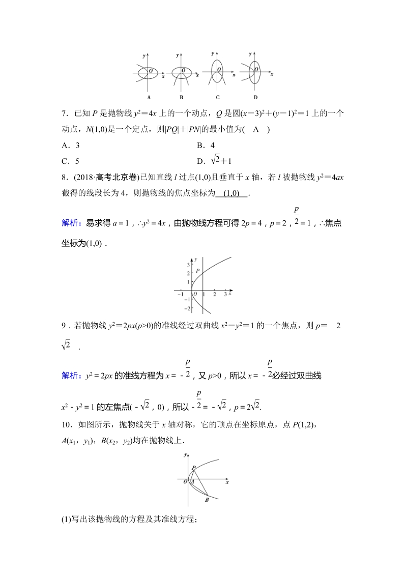 2020年高考理科数学新课标第一轮总复习练习：8_7抛物线_第2页