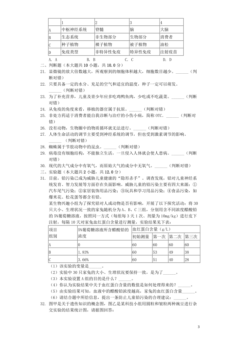 湖南省衡阳市2019年中考生物真题试题（含解析）_第3页