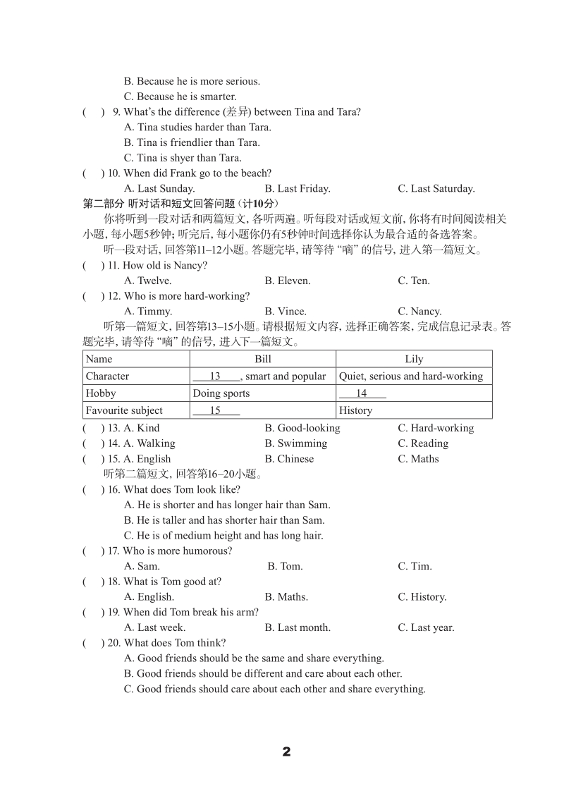 牛津译林版八年级上英语Unit1单元测试卷（A）含答案（pdf版）_第2页