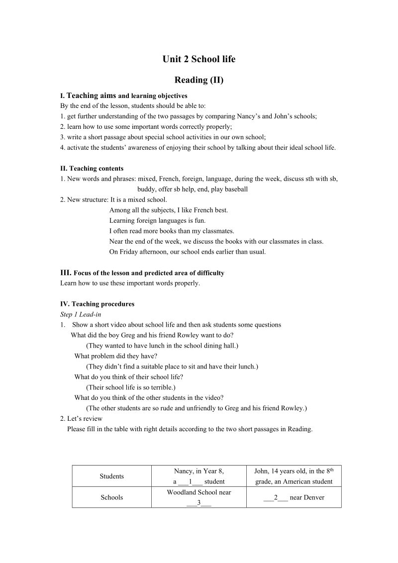 牛津译林版八年级上英语Unit2 Reading (II) 教案_第1页