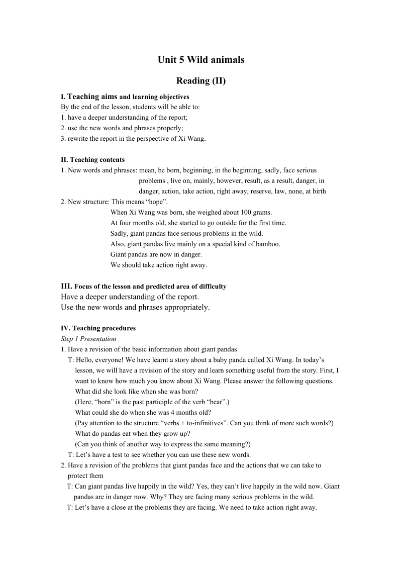 牛津译林版八年级上英语Unit5 Reading (II) 教案_第1页