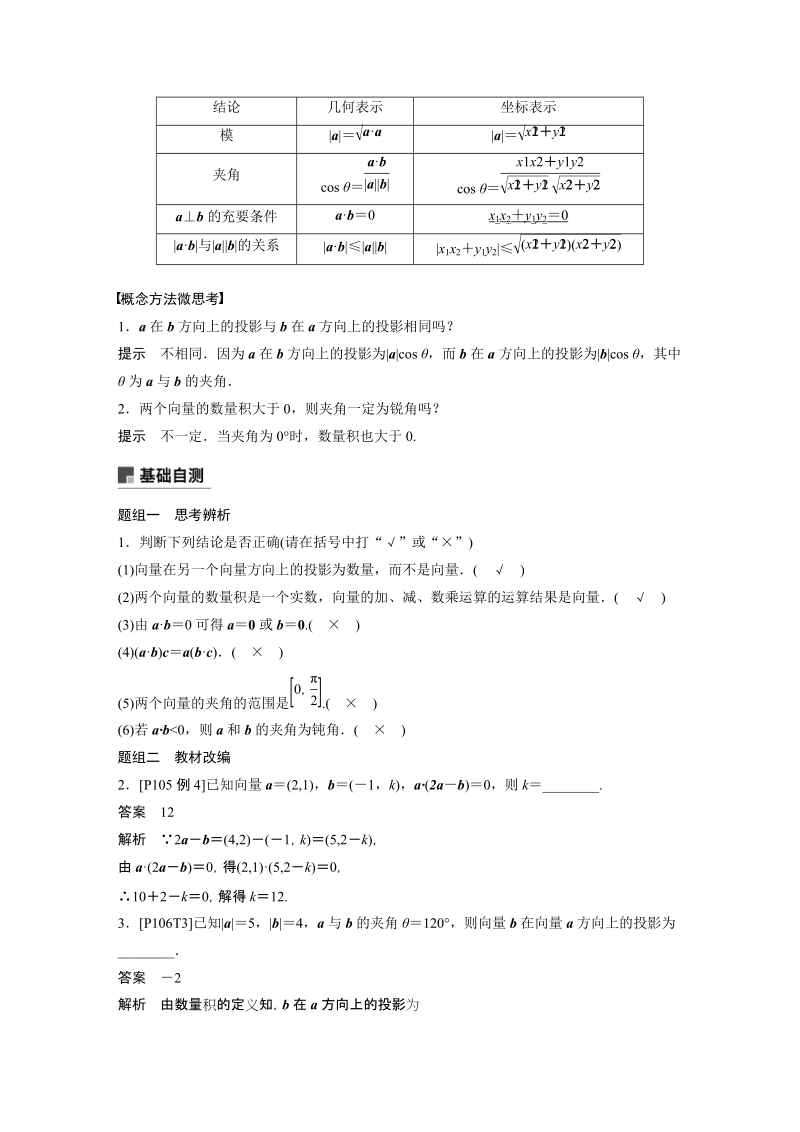 浙江省20届高考数学一轮 第6章 6.3 平面向量的数量积_第2页
