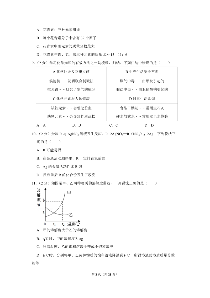 2017年青海省中考化学试卷含详细答案_第2页
