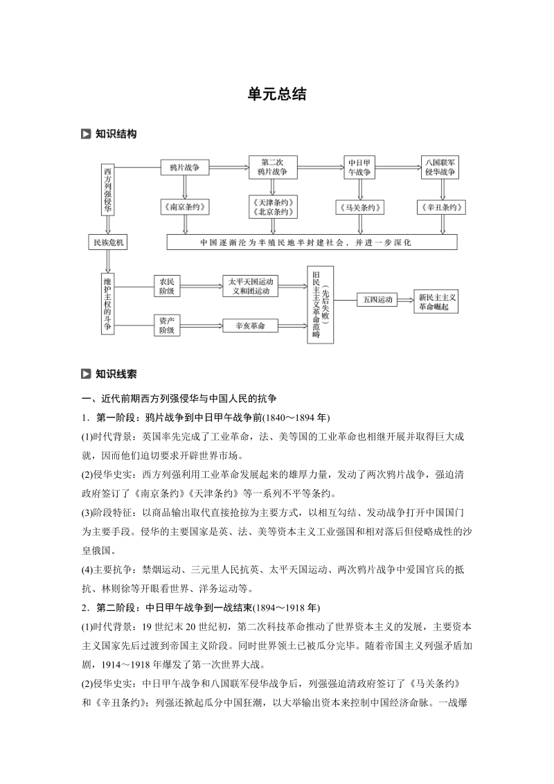 第四单元 内忧外患与中华民族的奋起 单元总结学案学案（含答案）_第1页