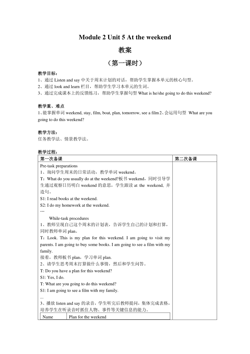 牛津上海版（三起）五年级下Module2 Unit5 at the weekend教案（共3课时）_第1页