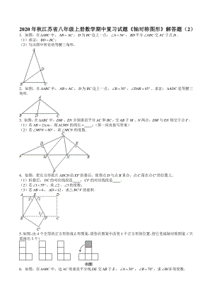 2020年秋江苏省八年级上册数学期中复习试题《轴对称图形》解答题（含答案解析）