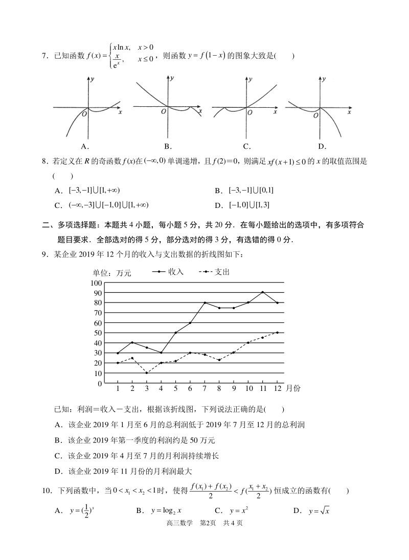 江苏省苏州市相城区2020-2021学年高三第一学期阶段性诊断测试数学试卷（含答案）_第2页