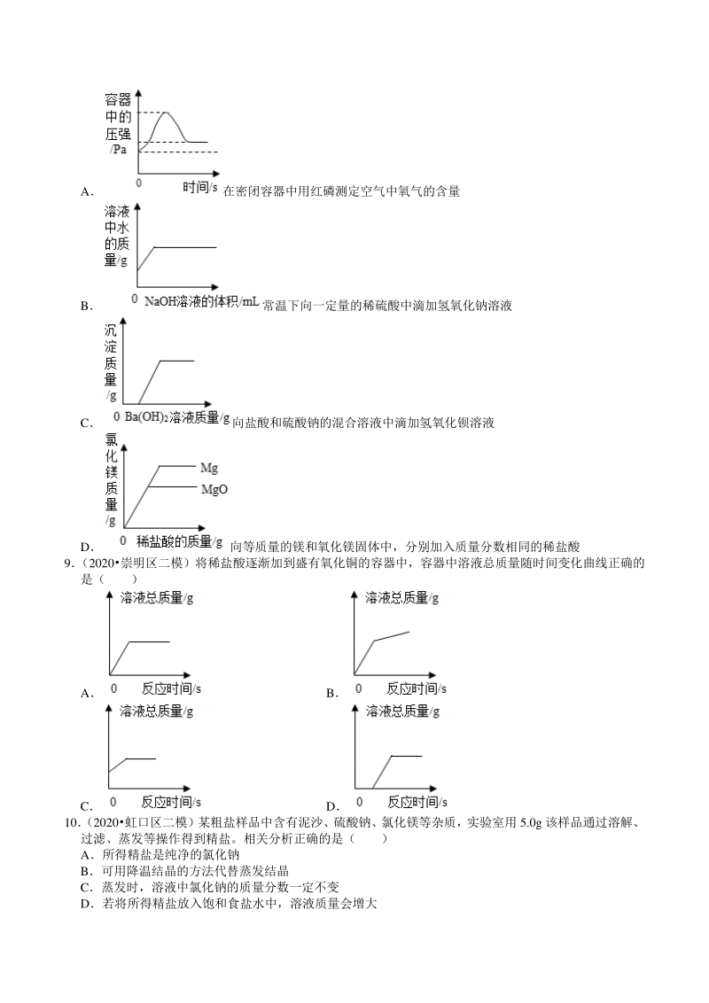 2020年上海市中考化学各区模拟试题分类解析（6）酸碱盐_第2页