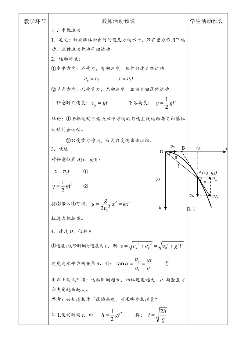 2020年人教版高中物理必修第二册教案：5.4.1抛体运动的规律_第2页
