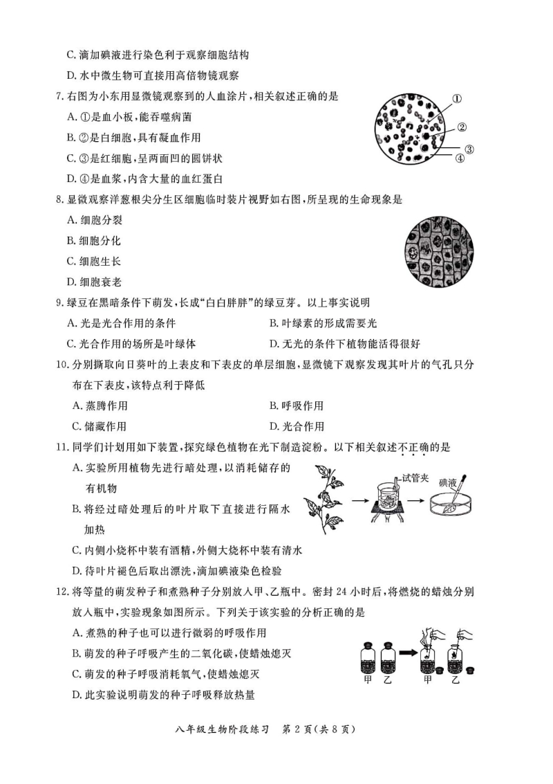 北京市通州区2019-2020学年八年级下阶段练习生物试卷（含答案）_第2页