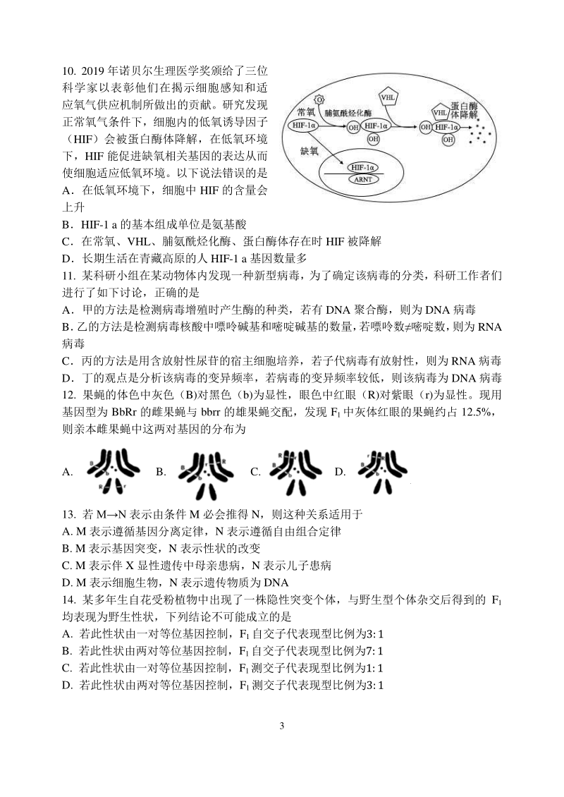 江苏省扬州市广陵区重点中学2021届高三10月月考生物试题（含答案）_第3页