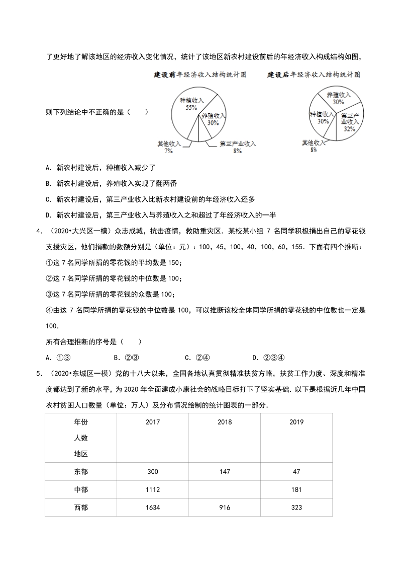 2020年北京市中考数学各地区模拟试题分类（二）统计与概率（含解析）_第2页