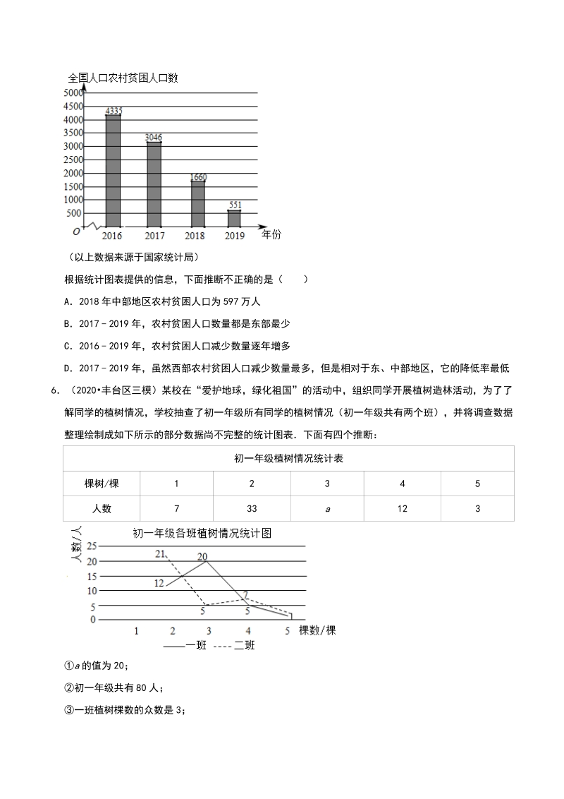 2020年北京市中考数学各地区模拟试题分类（二）统计与概率（含解析）_第3页
