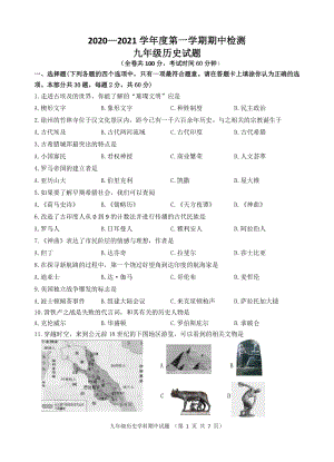 江苏省徐州市2020—2021学年度九年级上期中检测历史试题（含答案）