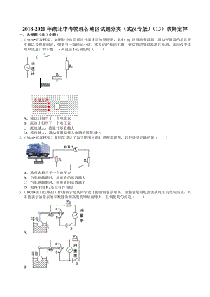 2020年湖北省武汉市中考物理模拟试题分类（13）欧姆定律（含解析）