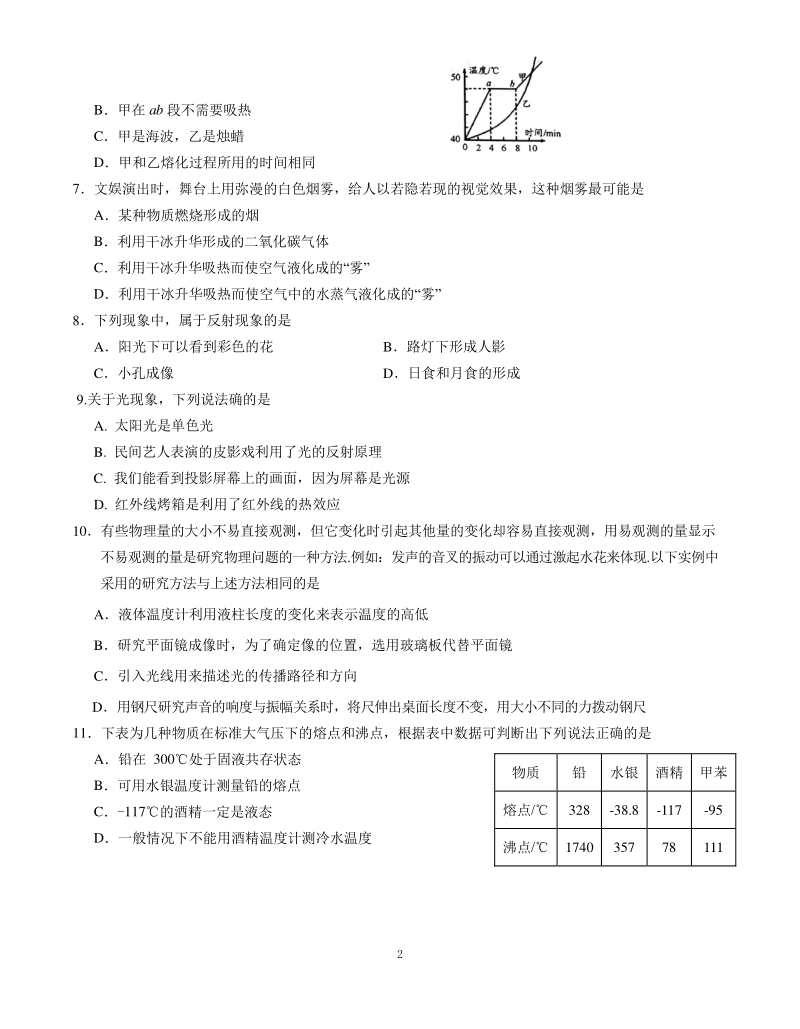 2020年江苏省南京市联合体2020-2021学年度八年级上期中考试物理试卷（含答案）_第2页