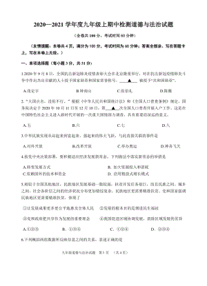 江苏省徐州市2020—2021学年度第一学期期中检测九年级政治试题（含答案）