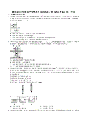 2020年湖北省武汉市中考物理模拟试题分类（8）浮力（含解析）