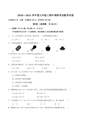湖北省武汉市洪山区2020-2021学年九年级上期中考试数学试卷（含答案）