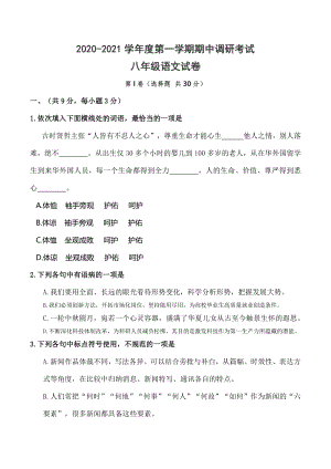 湖北省武汉市洪山区2020—2021学年度八年级上期中考试语文试题（含答案）