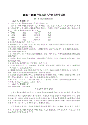 湖北省武汉市江汉区2020—2021学年九年级上期中考试语文试题（含答案）