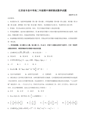 江苏省徐州市丰县2020-2021学年高二上期中数学试题（含答案）