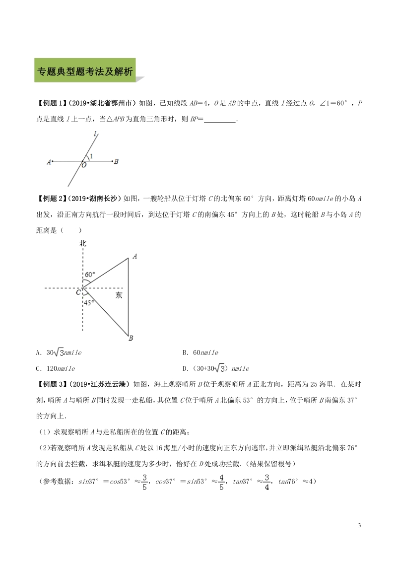 专题18 解直角三角形问题（学生版） 备战2020中考数学复习点拨（共34讲）_第3页