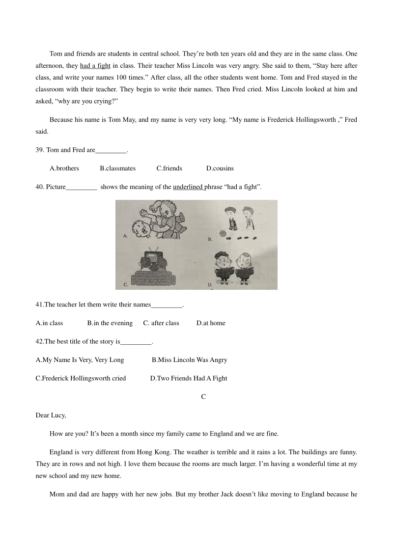 浙江省杭州市西湖区2020学年七年级上期中英语试卷（含答案）_第3页