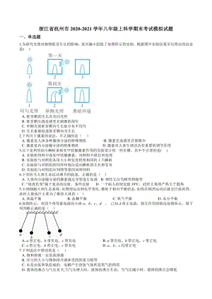 浙江省杭州市2020-2021学年八年级上科学期末考试模拟试题（含答案）