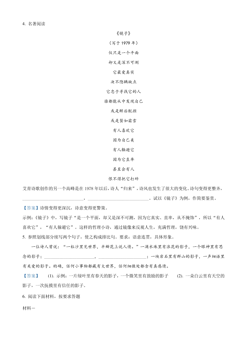 河南省洛阳市新安县2020届九年级上期末考试语文试题（含答案）_第2页
