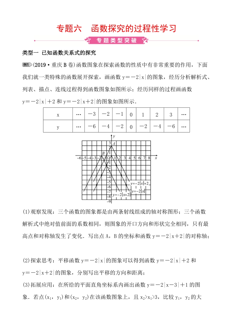2020重庆数学中考大二轮精练专题六：函数探究的过程性学习（含答案）_第1页