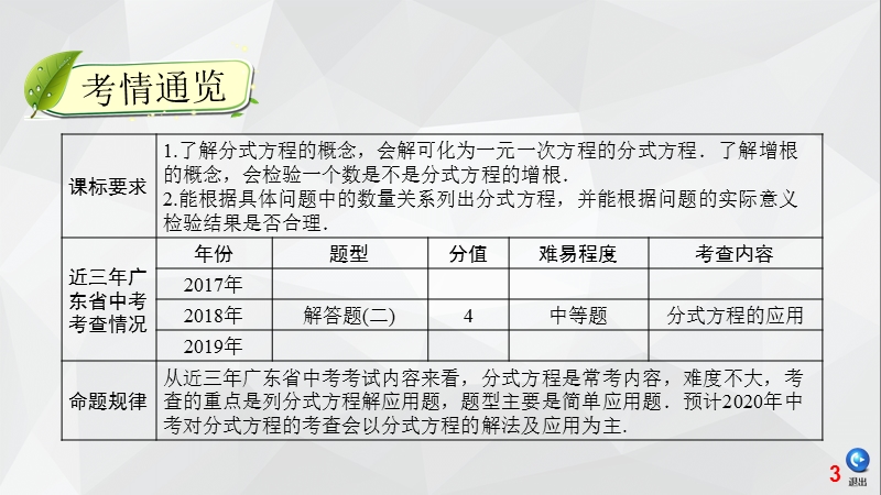 2020广东中考数学一轮复习课件：第2章 第4讲 分式方程_第3页
