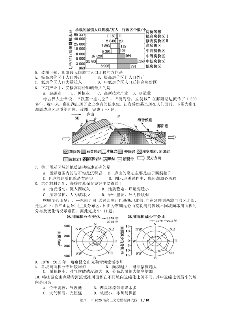 福建省福州一中2020年高三文科综合模拟测试（四）含答案_第2页
