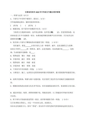甘肃省庆阳市2020年中考语文专题分类冲刺卷（含答案）