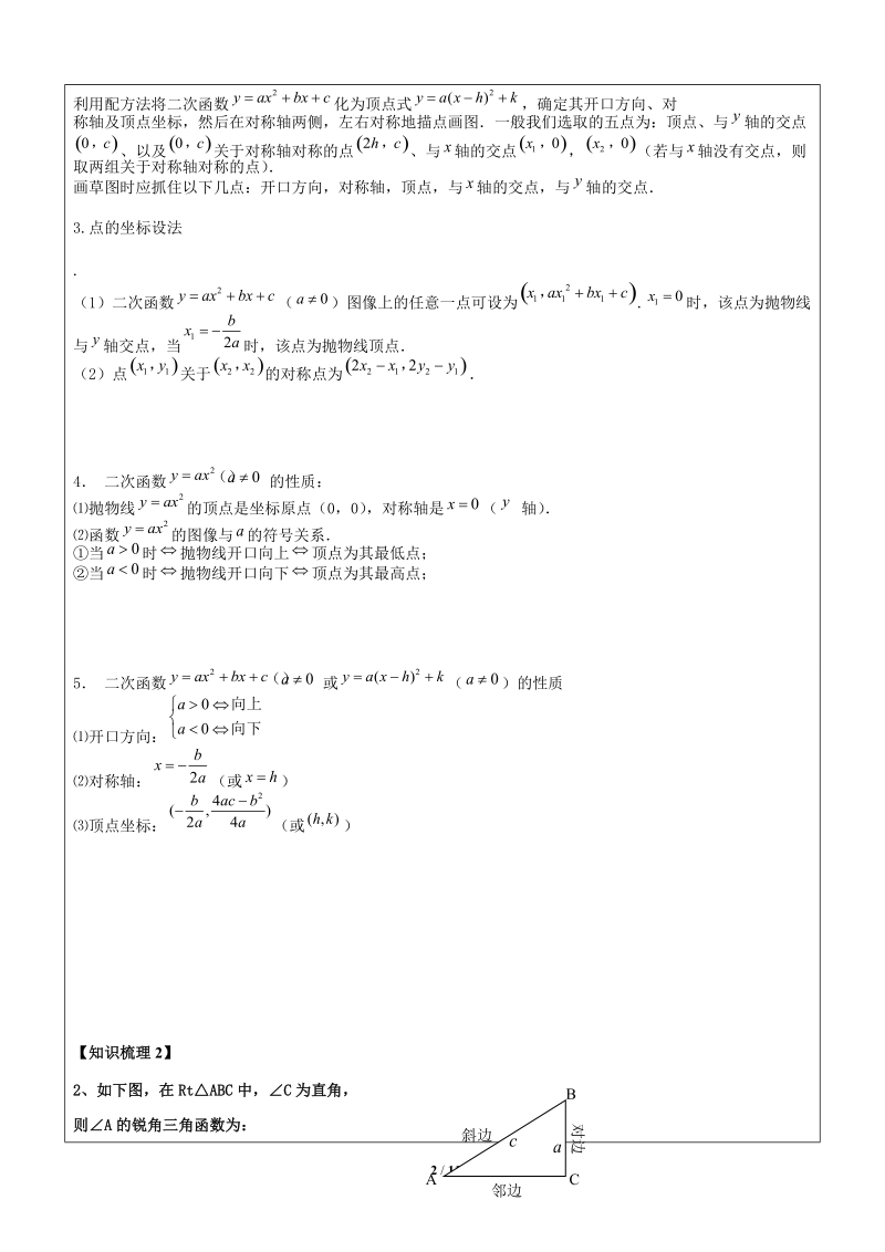 上海1对3秋季课程讲义-数学-九年级-第16讲-二次函数与三角形（角度、锐角三角比、面积）-学案_第2页