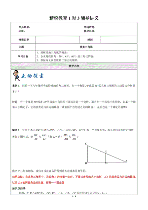 上海1对3秋季课程讲义-数学-九年级-第9讲-锐角三角比-教案 (2)
