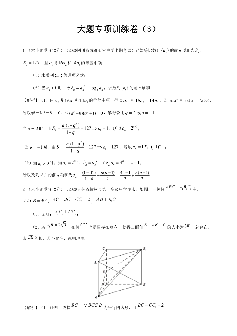 2020年高考数学（理）大题专题解析与训练卷（3）_第1页