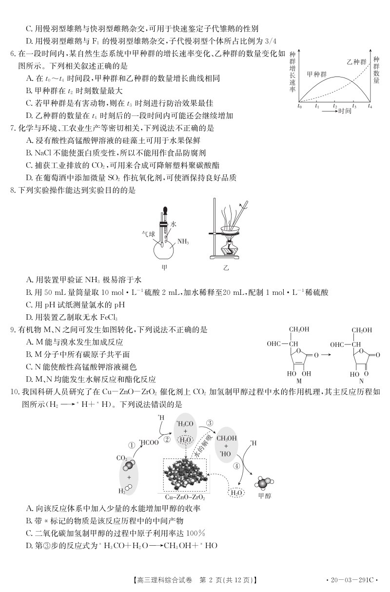 2020年湖南省3月线上联考理科综合试题含答案（291C）_第2页