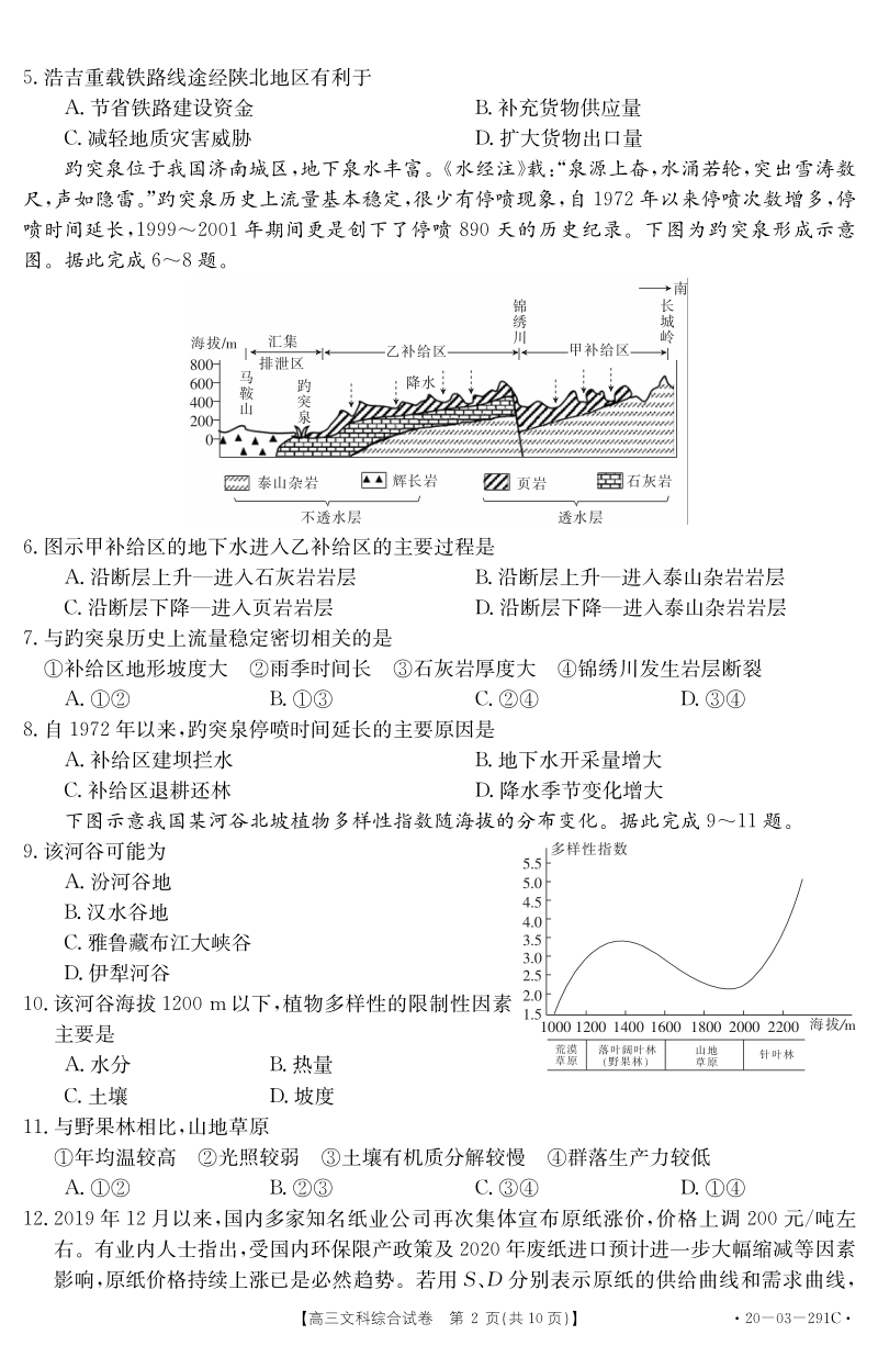 2020年湖南省3月线上联考文科综合试题含答案（291C）_第2页