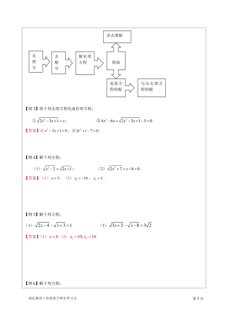 著名机构数学讲义春季05-八年级基础版-无理方程-教师版_第3页